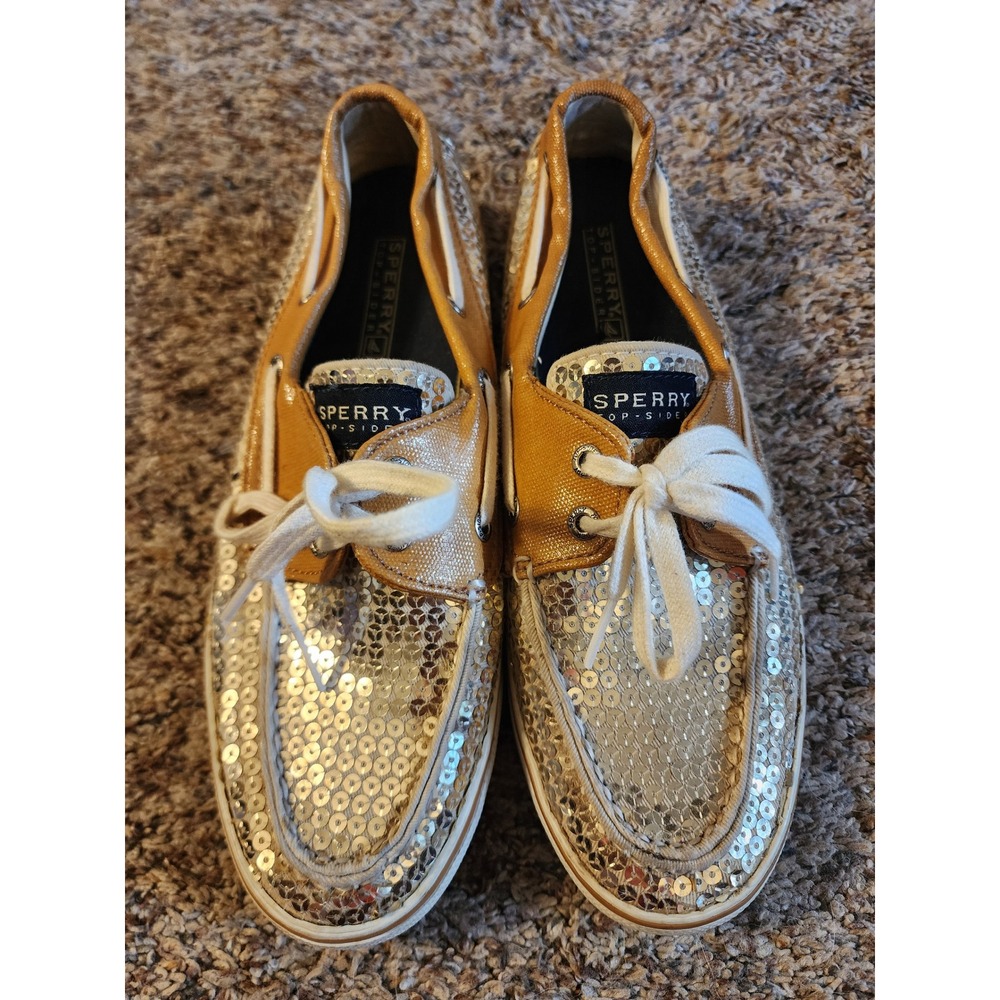 Sperry Top-Sider Gold Sequin Canvas Boat Shoes - Women's Size 8 M
